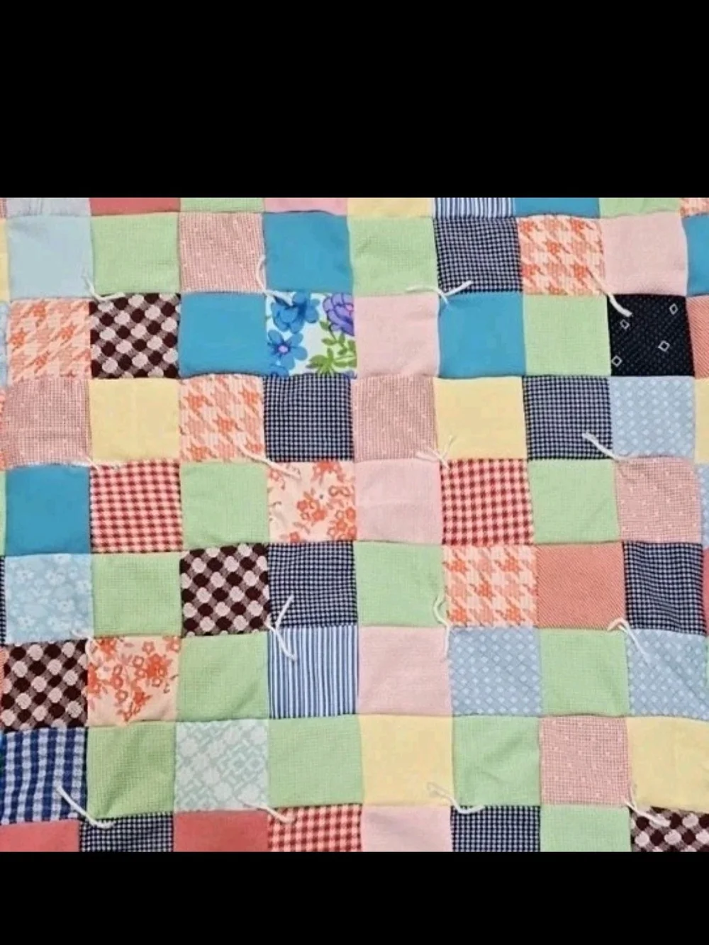 Baby Quilt Floral Backing 37x40 Hand Tied Patchwork